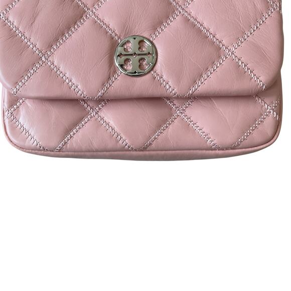 Tory Burch Willa Glazed Mini Belt Bag Crossbody Pink Rose Sachet Leather OS New - Picture 9 of 15